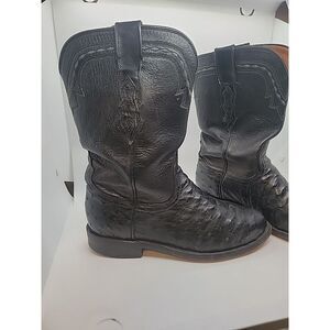 Lucchese T050702 Full Quill Ostrich Black Leather Roper Boots Men's Size 6.5 B